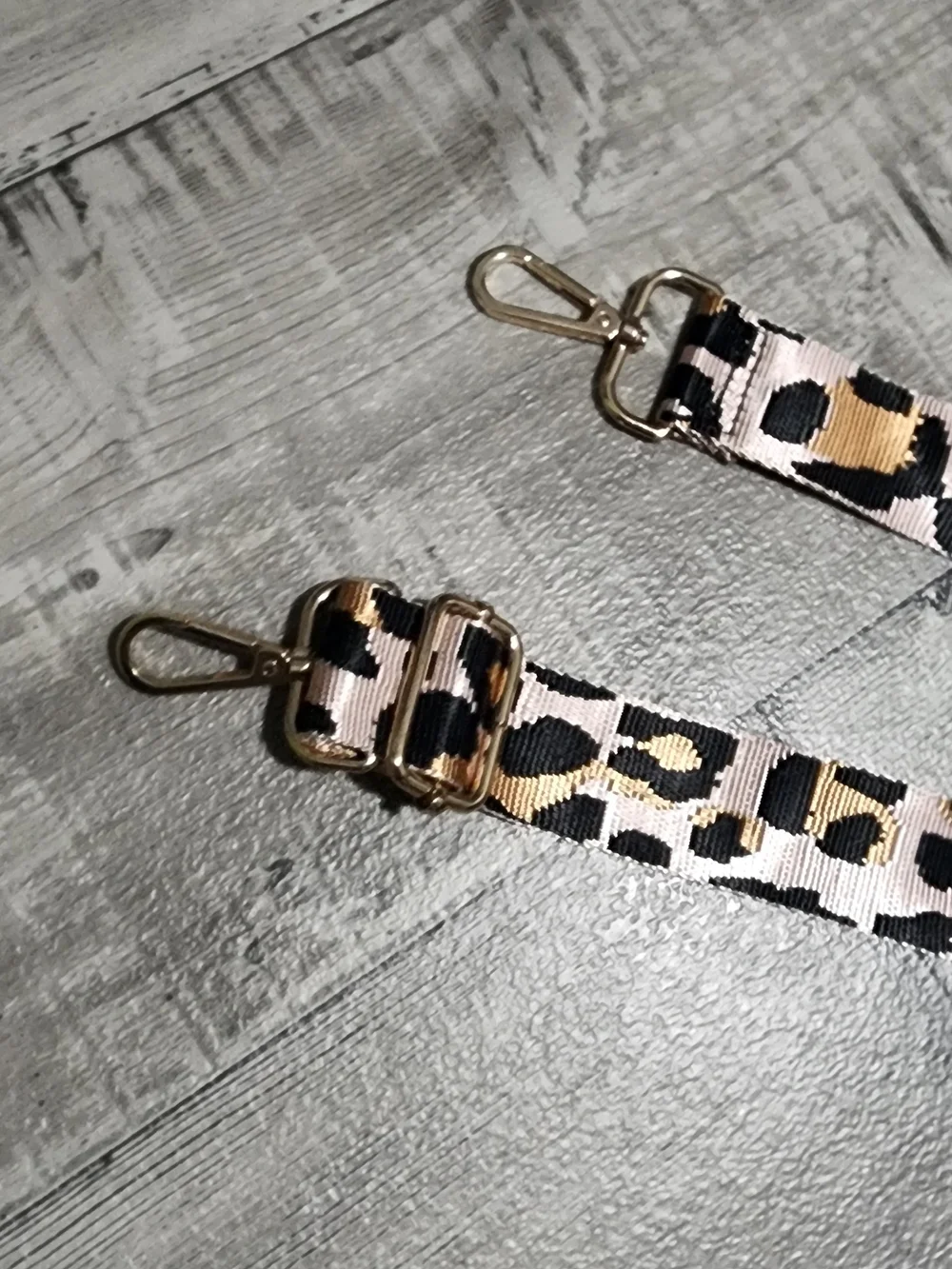 Leopard Print Adjustable Crossbody Strap in Tan and Black